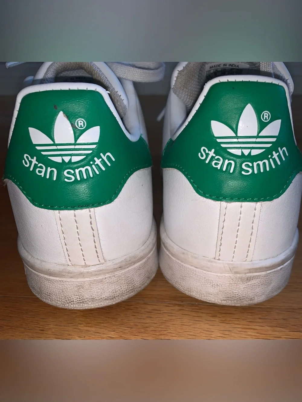 adidas Stan Smith White Sneakers with Green Heel Tab and Tongue, Women’s 7.5